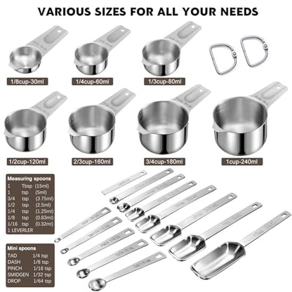 20PCS Measuring Cups and Spoons Set, Stainless Steel Stackable Nesting Measuring Set with Leveler for Baking, Cooking, Dry & Liquid Ingredients - size: 20PCS