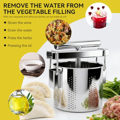 SQUEEZE master Stainless Steel Manual Vegetable Squeezer & Cheese Press,Food Press for Dumpling Filling, Spinach, Tofu, Herb & Fruit Juice-0.5 Gallons