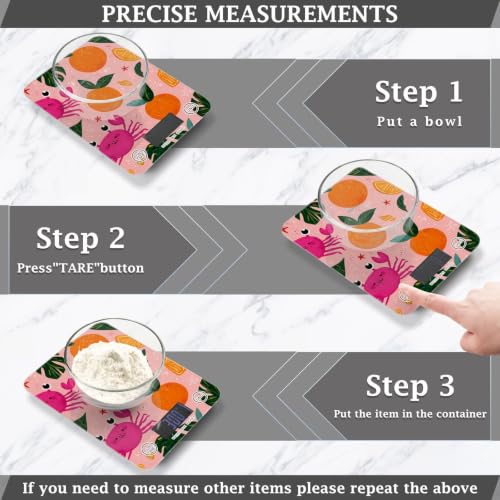 Food Scale Kitchen Digital Scale Food Ounces and Grams Dieting Baking Cooking Waterproof Glass Panels LCD Display,4 Units Scale Tare Function Pink Fruit Orange Crabs - color: Peach 27