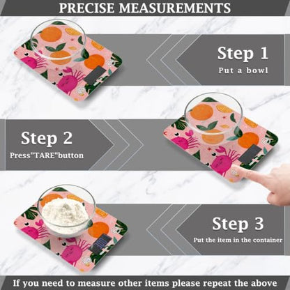 Food Scale Kitchen Digital Scale Food Ounces and Grams Dieting Baking Cooking Waterproof Glass Panels LCD Display,4 Units Scale Tare Function Pink Fruit Orange Crabs - color: Peach 27