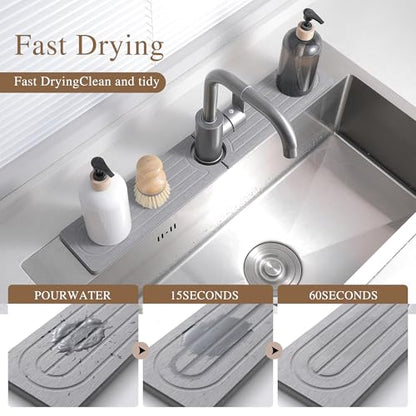 Diatomite Faucet Mat for Kitchen Sink, Quick-Dry Stone-Like Sink Mat, Flat Lay Absorbent Countertop Drying Mat for Faucet Area, Hard Diatomite Mat, Gray, 23.6 x 4 in - color: Gray2