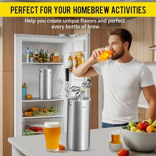 MRbrew 128oz Mini Keg Growler Portable Draft Beer Dispenser System Pressurized Stainless Steel Beer Growler Tap System Home Mini Kegerator, with Professional Beer Tap and CO2 Regulator to Keep Fresh