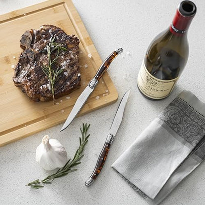 French Home Laguiole Connoisseur 4-Piece Steak Knife Set, Tortoise Handles - color: Tortoise Shell