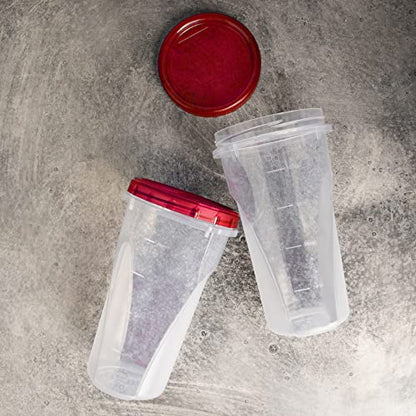 PLASTICPRO 48 Ounce Twist Top Deli Containers Clear bottom With Red Top Twist on Lids Reusable, Stackable, Food Storage Freezer Container Pack of 4 - color: Red