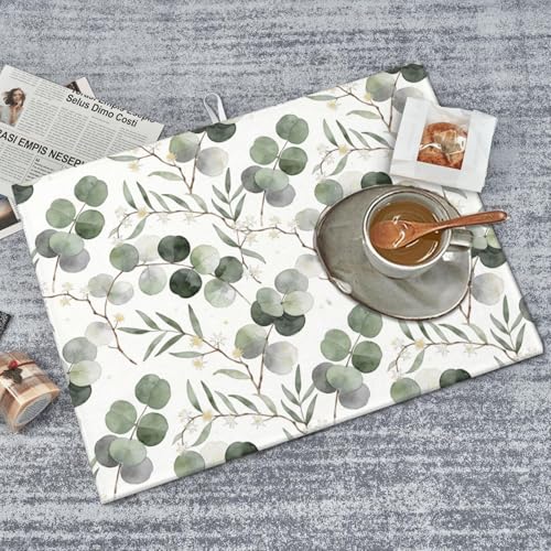 Sage Green Dish Drying Mat, for Spring Kitchen Counter Microfiber Absorbent, Sage Leaves Dish Draining Mat Extra Large 18"x24" - color: Sage Green