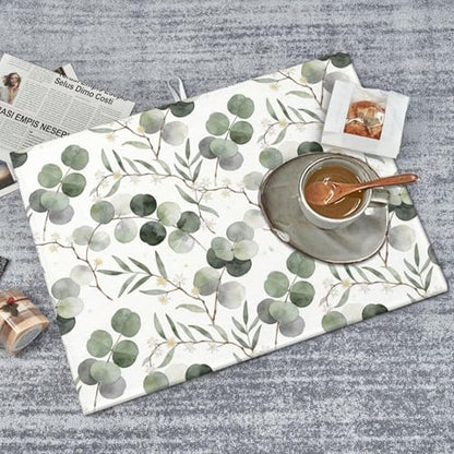 Sage Green Dish Drying Mat, for Spring Kitchen Counter Microfiber Absorbent, Sage Leaves Dish Draining Mat Extra Large 18"x24" - color: Sage Green