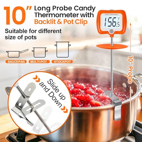 Deep Fry Thermometer - Digital Candy/Candle/Meat Thermometer with Rotatable Large Display, 10'' Long Probe, Programmable Instant Read for Oil Cooking (Orange) - color: Orange