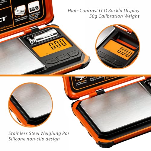 Precision Pocket Scale, 200gx0.01g Jewelry gram Scale, Digital Food Scale with LCD Display, one-Click Conversion 6 Units, mini Scale for Kitchen/Powder/Coffee/Coins(Battery Included) - color: Orange