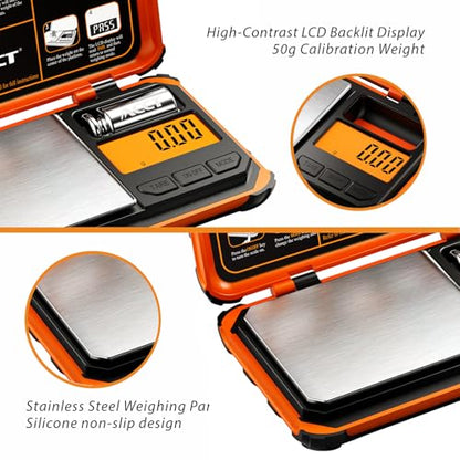 Precision Pocket Scale, 200gx0.01g Jewelry gram Scale, Digital Food Scale with LCD Display, one-Click Conversion 6 Units, mini Scale for Kitchen/Powder/Coffee/Coins(Battery Included) - color: Orange