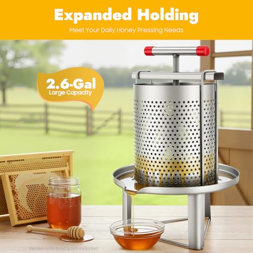 10L/2.6gal Honey Extractor, Household Manual Honey Press Extractor Beekeeping Tool Stainless Steel Mesh Beeswax Press Machine for Wine Honey and Juice Making