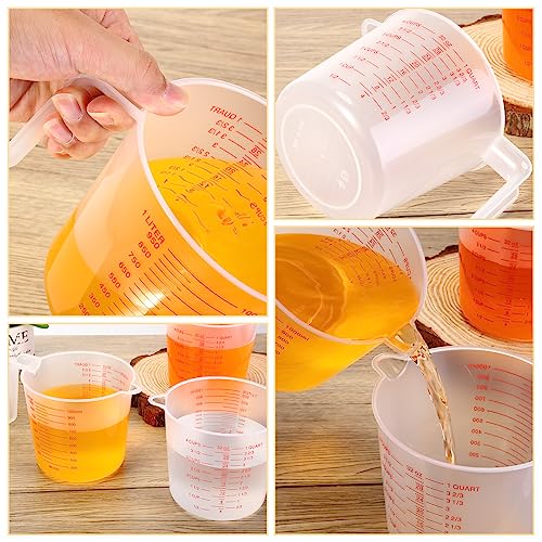 Kanayu 36 Pcs Plastic Measuring Cup Clear Measuring Mug with Spout and Handle Grip Capacity Clear Graduated Pitcher for Kitchen Flour Water Liquids (Red,32 oz, 4 Cups) - color: Red, size: 32 oz, 4 Cups