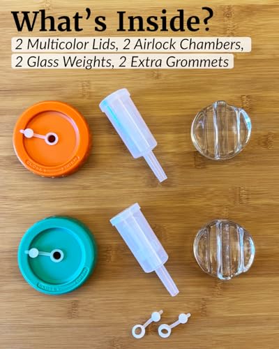 Elementi Fermenting Kit - Set of 2 Glass Fermenting Weights and Wide Mouth Mason Jar Fermentation Lids - Sauerkraut and Pickling Kit - Turn Any Mason into a Fermentation Crock - style: Set of 2 - Weights & Lids
