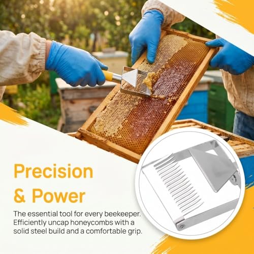 Stainless Steel Uncapping Fork, Ergonomic Plastic‑Handle Honey Scraper Tool for Beekeeping Honey Extraction