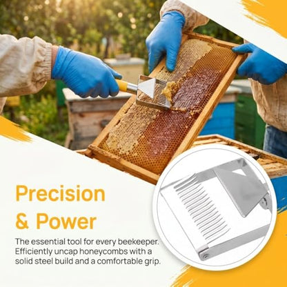 Stainless Steel Uncapping Fork, Ergonomic Plastic‑Handle Honey Scraper Tool for Beekeeping Honey Extraction
