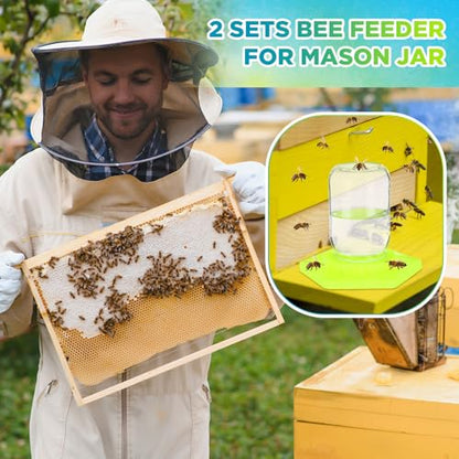 Reallnaive 2 Sets Bee Feeder for Mason Jar Silicone Bee Watering Station Compatible with Regular and Wide Mouth Hive Water Drinker Beekeeping Watering Station Bees Feeding Bowl for Outside Garden