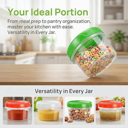 EONJOE 4oz Airtight Plastic Food Storage Containers with Lids, 12pcs | Dishwasher safe ,Freezer safe ,BPA free,Reusable,Round jars ,Perfect for salad dressing sauce lunch to go - size: 4oz