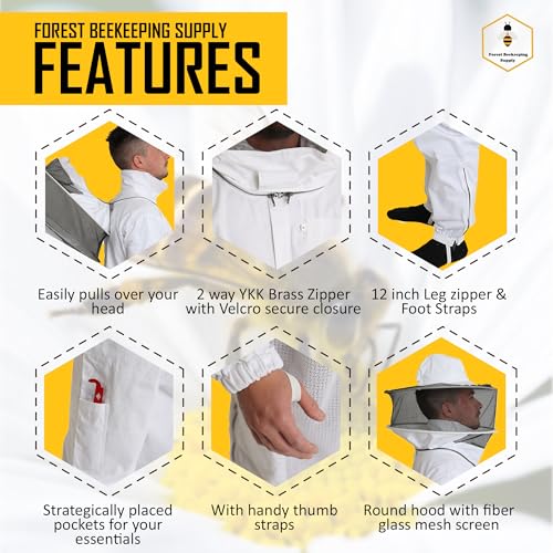 Professional Bee Suit for Men and Women, Beekeeping Suit with Bee Gloves, 100% Cotton Beekeeping Suits Outfit for Hobbyists, Backyard & Commercial Keepers - Medium - size: Medium