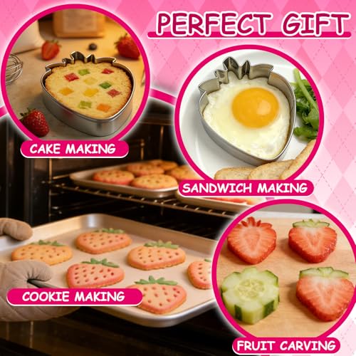 Strawberry Cookie Cutter Fruit Vegetbale Biscuit Cutters for Valentines Day Birthday Summer Christmas New Year Party DIY Baking Mold, Pack of 5 - style: Strawberry 5pcs