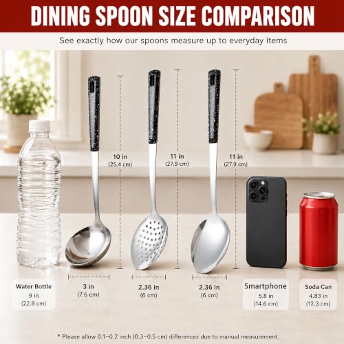 5-Piece Stainless Steel Serving Spoon Set, Large Serving Spoons with Ladle & Slotted Spoon, Metal Serving Spoons for Buffet, Soup, Rice, Commercial & Home Kitchen