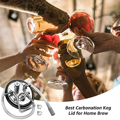 Carbonation Lid for Cornelius Corny Kegs with 20" Silicon Tube & 1 Micron Keg Diffusion Stone