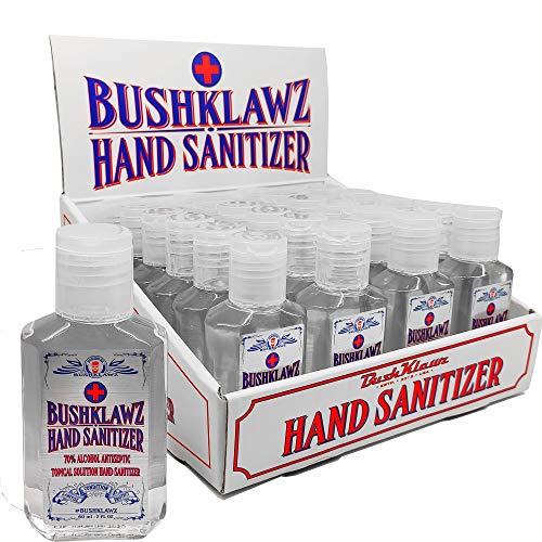 BushKlawz Hand Sanitizer with Alcohol 2oz Travel Size 70% Alcohol No Rinse Instant Clean with No Water Needed 24 Bottles (24x Retail Bulk Pack)