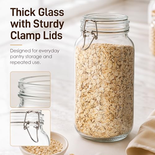 GOSCHE 78oz Glass Jars with Airtight Lids, 3 Pack Square Glass Storage Containers with Labels, Wide Mouth Borosilicate Glass Canisters, BPA-Free for Flour, Sugar, Rice, Pasta, Coffee