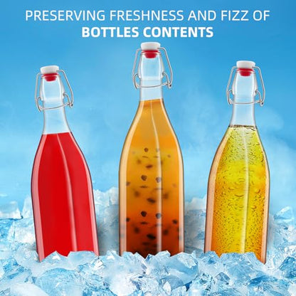 6 Pack 25oz Square Swing Top Glass Bottles, 750ML Bottles with Airtight Stoppers for Kombucha, Kefir, Vanilla Extract, Beer(Bonus Gaskets, Labels and Funnel)