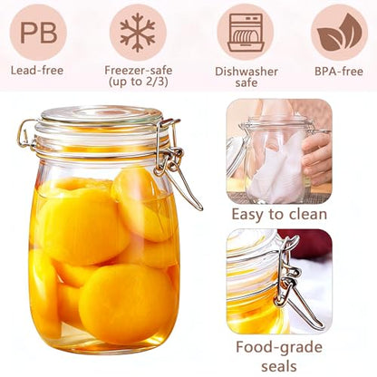 4PCS Glass Jars with Airtight Lid, 34 OZ Mason Jars Wide Mouth, Glass Pickling Jars for Canning & Fermenting, Mason Storage Container for Coffee, Flour, Sugar, Pasta - color: 32OZ-4PCS Round