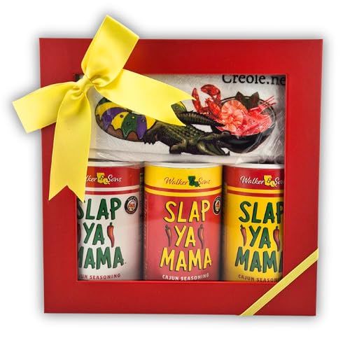 Slap Ya Mama Gift Set with Makin' Groceries Kitchen Towel - Authentic Louisiana Creole Spice Collection for Grilling Seafood Meats, Perfect Kitchen Essential Gift for Cajun Cooking Parties