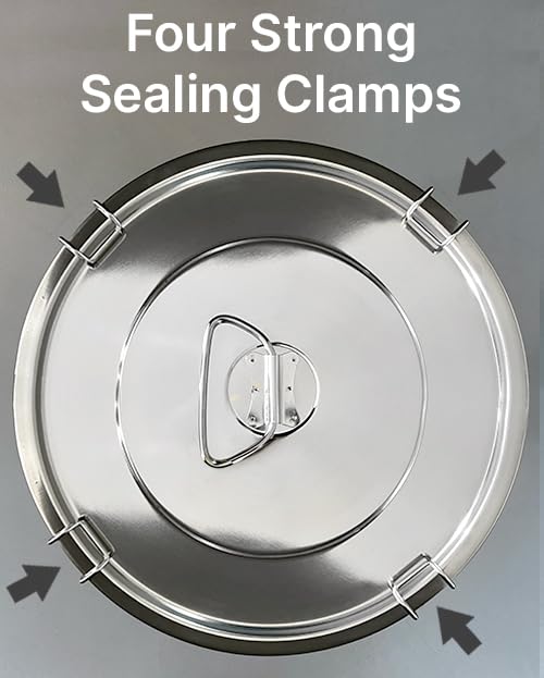 Food Safe 304 Stainless Steel 13 Gallon (50L) Container Bucket with Clamps and Air-Tight Lid with Silicone Gasket - size: 50L