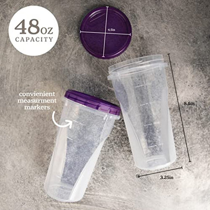 PLASTICPRO 48 Ounce Twist Top Deli Containers Clear bottom With Purple Top Twist on Lids Reusable, Stackable, Food Storage Freezer Container - color: Purple