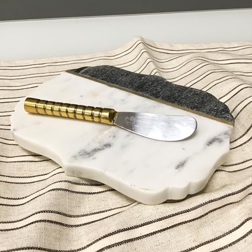 India Handicrafts 16324 Antiqued Beaded Gold And Silver Tone 5.5 x 1 Stainless Steel Kitchen Serving Cheese Spreader Knives, Pack of 2