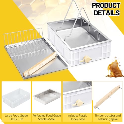 Zonon Beekeeping Uncapping Station for Honey Harvesting, Extractor, Strainer and Plastic Honey Cutting Deep Tray Shallow Tray Storage Box Set (Single Layer, Stainless Steel, Plastic) - style: Single Layer, Stainless Steel