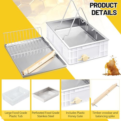 Zonon Beekeeping Uncapping Station for Honey Harvesting, Extractor, Strainer and Plastic Honey Cutting Deep Tray Shallow Tray Storage Box Set (Single Layer, Stainless Steel, Plastic) - style: Single Layer, Stainless Steel