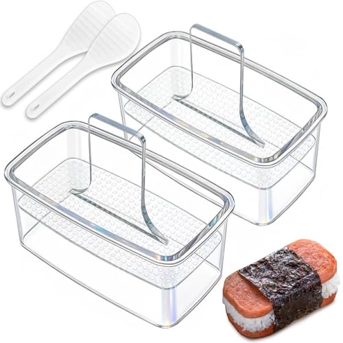 2PCS Clear Musubi Press Mold, Non-Stick Musubi Maker, BPA-Free Onigiri Mold Sushi Press for Hawaiian Musubi Home DIY (with 2 Rice Ladles) - color: 2 Pcs Transparent