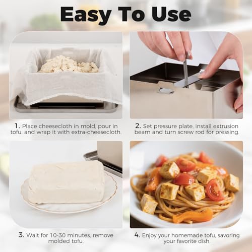 Tofu Press Stainless Steel, Tofu Presser Fast and Efficient Water Removal for Firm Tofu, Easy to Clean & Dishwasher Safe, Comes with Stainless Steel Drip Tray and Cheese Cloth - color: L, with Steel Tray