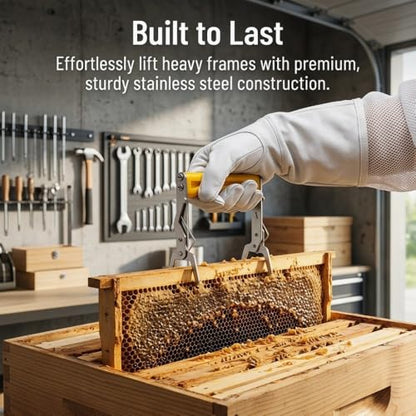Limen Stainless Steel Frame Lifter Tool – Labor-Saving Beekeeping Gripper for Hive Frame Removal, Avoid-Slip Ergonomic Handle, Solid Steel Structure