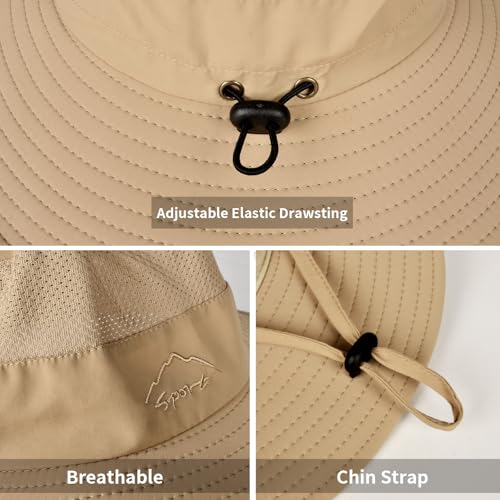 Sun Hats for Men Women Fishing Hat UPF 50+ Breathable Wide Brim Summer UV Protection Hat - color: 1pack-khaki