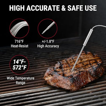 TempPro Wireless Meat Thermometer Digital for Grilling and Smoking, 2 Probes Bluetooth Meat Thermometer for Cooking, Rechargeable Smoker Accessories for BBQ Oven (Previously ThermoPro) - style: 2 Probes