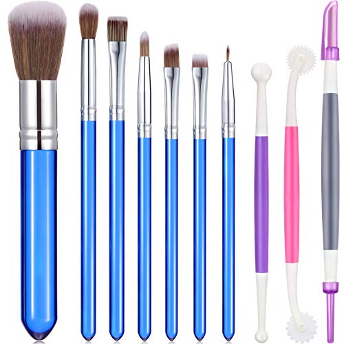 Patelai 10 Pcs Food Safe Paint Brushes Fondant Tools for Cake Baking Chocolate Sugar Cookie Decoration Cake Brushes for Luster Dust Pastry Decorating Supplies with Fondant and Gum Paste Tool(Blue) - color: Blue