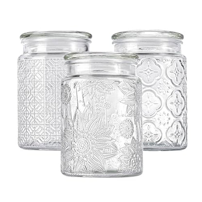 Adodeen 24oz Wide Mouth Mason Jars, 3-Pack Glass Jars With Lids, Pickle Canning Jars For Candy, Sugar, Coffee, Tea, Spice, Cookie, Dishwasher Safe - color: Glass Lid-Sunflower/Bigonia/window(24oz)