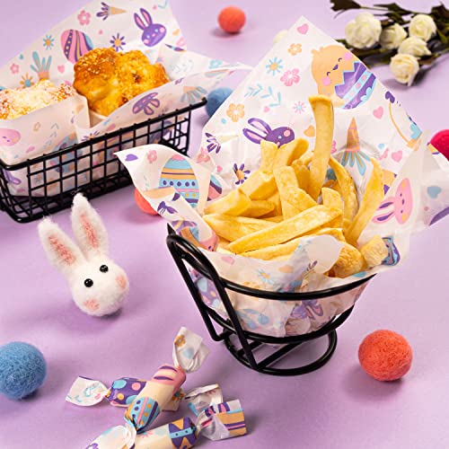 100 Pcs Easter Wax Paper for Food, Waterproof Oil-proof Parchment Paper Sheets, Wax Paper Sheets Deli Paper Sandwich Wrap Candy Cookies Wraps with Rabbit Egg Flowers Pattern for Kitchen Handmade Food - color: Easter Egg