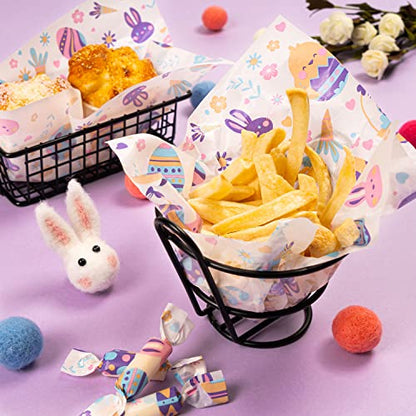 100 Pcs Easter Wax Paper for Food, Waterproof Oil-proof Parchment Paper Sheets, Wax Paper Sheets Deli Paper Sandwich Wrap Candy Cookies Wraps with Rabbit Egg Flowers Pattern for Kitchen Handmade Food - color: Easter Egg