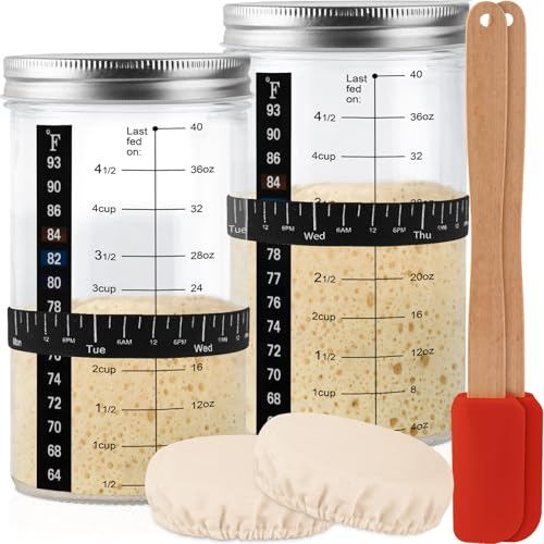 40 Oz Sourdough Starter Kit 2 Pack– Extra Thermometer Strips and Breathable Covers Included in Sourdough Starter Jar – A Perfect Sourdough Bread Starter Kit for Beginners to Expert - color: 40 OZ/2 Pack