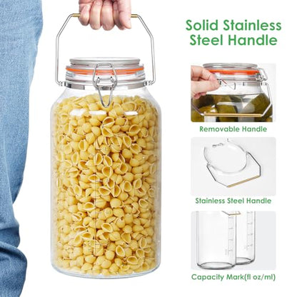 Qianfenie 1.5 Gallon Glass Jar with Airtight Lid Wide Mouth, Gallon Storage Jar with Stainless Steel Handle - Large Glass Food Storage Container with Lid for Flour, Sugar, and Dog Treats