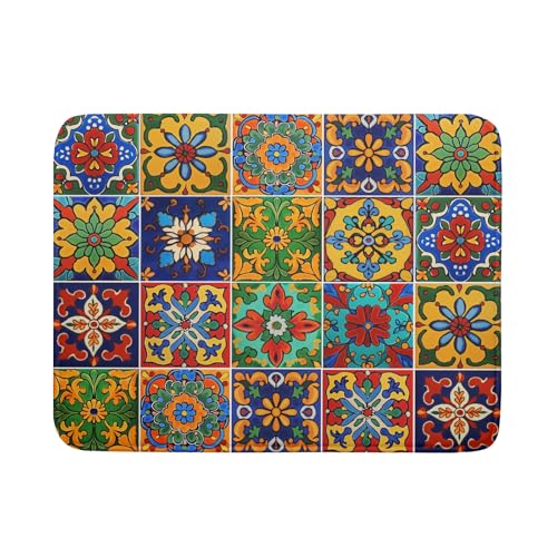 Mexican Tiles Dish Drying Mat for Kitchen Counter Absorbent Microfiber Dish Drying Pad Kitchen Gadgets Multi-use - color: Mexican Tiles Blue, size: 24" x 18"