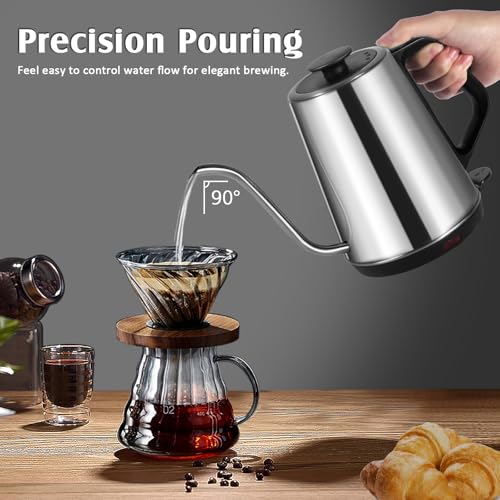 1L Electric Gooseneck Kettle, Tea Kettle for Boiling Water, Gooseneck Electric Kettle for Coffee & Tea, Fast Boiling for Pour Over, Auto Shut-Off, Boil-Dry Protection, 360° Rotational Base - Silver - color: 1.0L Silver