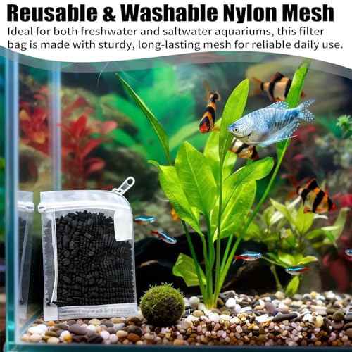 Aquarium Filter Media Bags 15pcs Fish Tank Ultra Fine 100 Micron Mesh Bags with Plastic Zipper for Bio Rings Ceramic and Activated Carbon (3" x 4")
