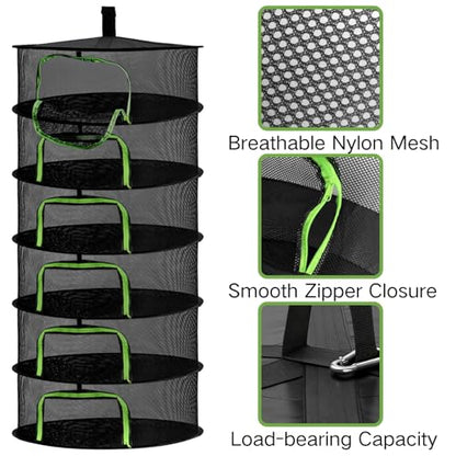 Coloch 6 Layer Herb Drying Rack with Zipper, Foldable Food Drying Net Collapsible Hanging Seed Drying Mesh with Garden Shear, Hook, Bag, for Plant, Seed, Bud, Fruit, Food, 23.6”x47”