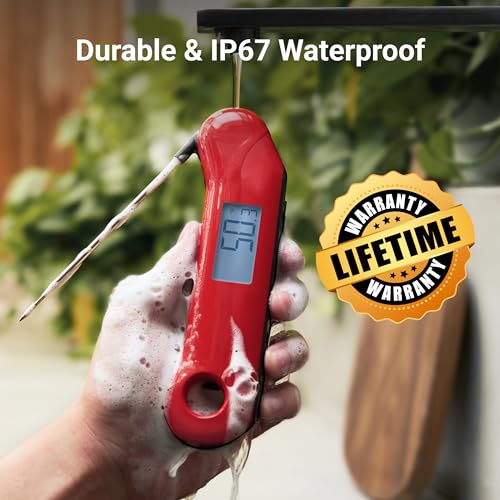 ThermoMaven ProfessionaI Meat Thermometer Digital, 3X Faster 0.5 Sec Instant Read, NIST Certified Accuracy ±0.5°F, 100% Waterproof Probe, Auto-Rotate Bright Indicator, for Candy/Grill/BBQ, Red & Gray - color: Red & Gray